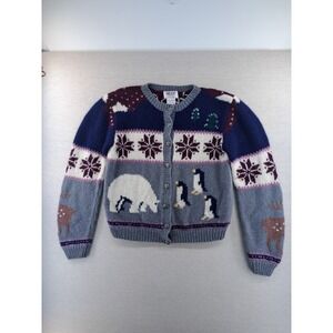 SKYR Wool Cardigan Women Medium 40 Winter Cottage Penguin Polar Bear Deer Nordic